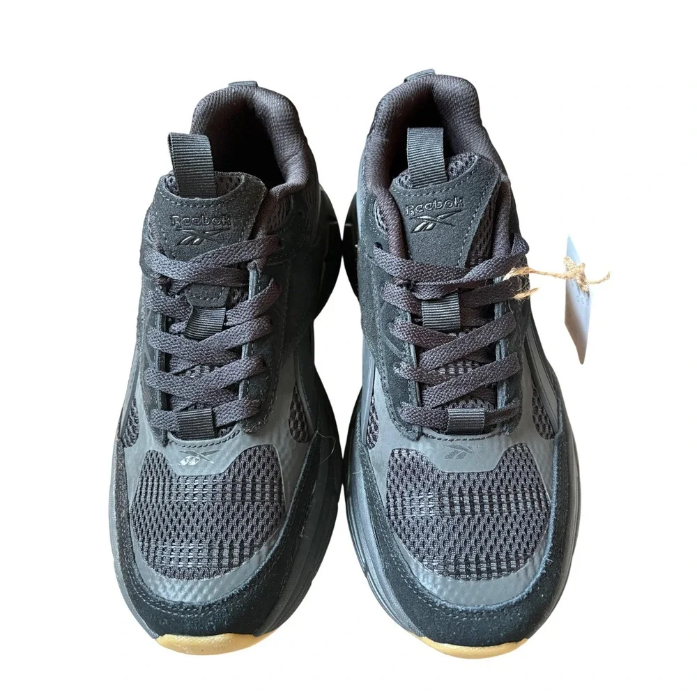 Reebok Chaos Running Shoes Mens 8 Black Suede Mesh Sneakers NWT